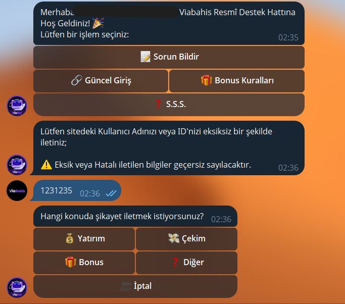 Şikayet & Destek Botu